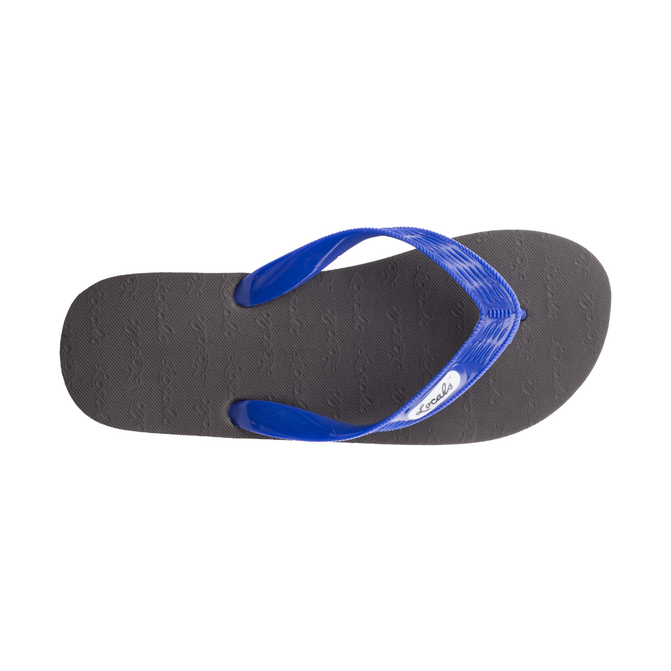 Locals Unisex Stripe Blue II Flip Flops featuring a Black/Blue platform with a White stripe and a Solid Blue strap.