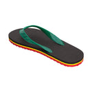 Locals Unisex Stripe Reggae Flip Flops featuring a Black/Red platform with a Yellow stripe and a Solid Green strap.
