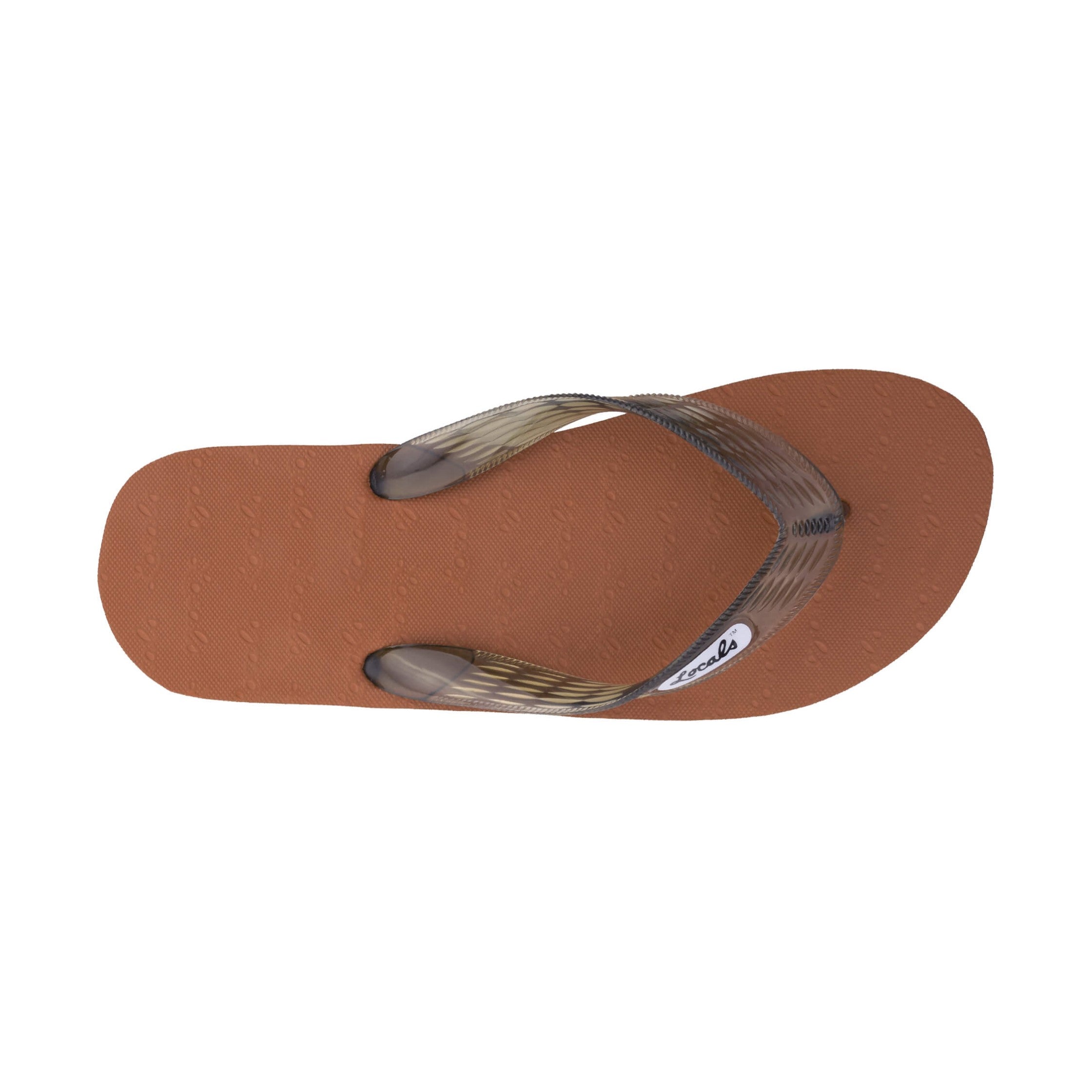 Locals Unisex Stripe Brown Flip Flops featuring a Brown platform with a White stripe and a Translucent Brown strap.