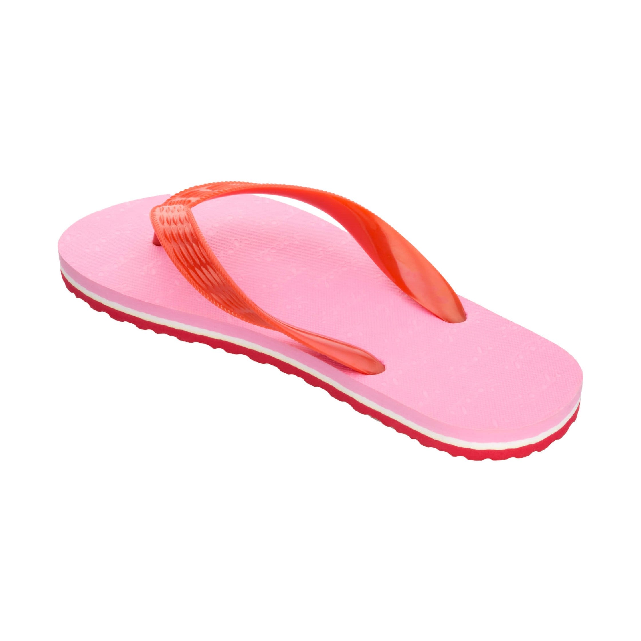 Locals Unisex Stripe Pink Flip Flops featuring a Pink/Red platform with a White stripe and a Solid Red strap.