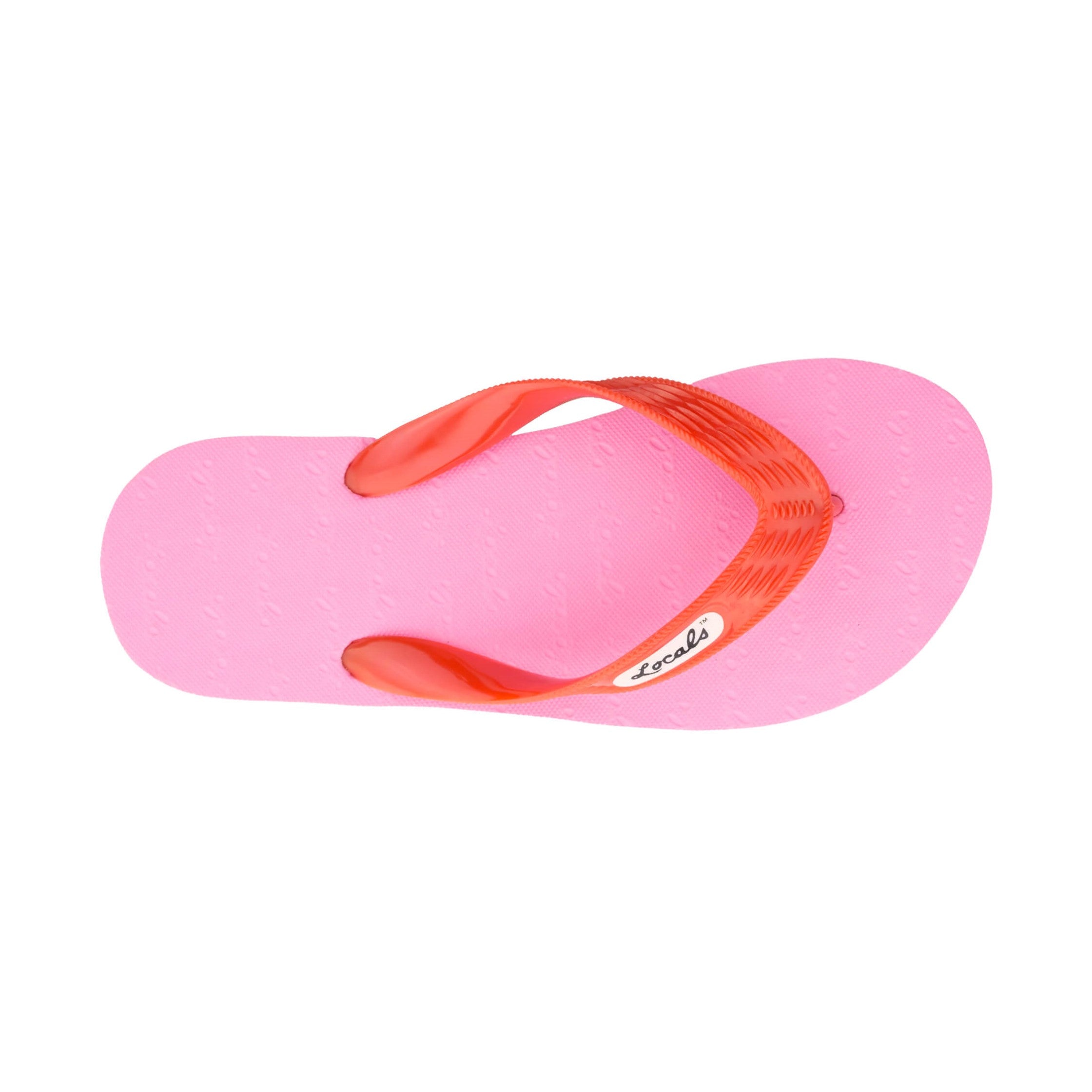 Locals Unisex Stripe Pink Flip Flops featuring a Pink/Red platform with a White stripe and a Solid Red strap.